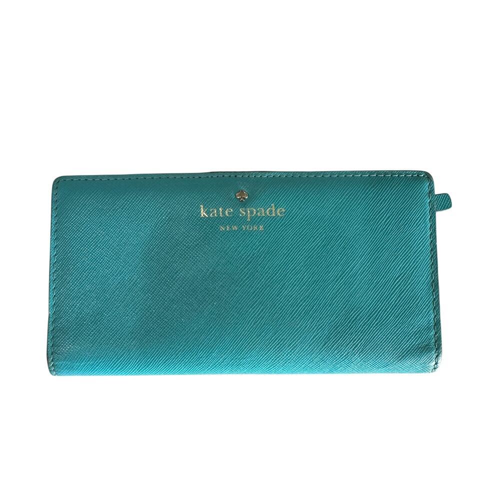 Kate Spade Tiffany Blue Slim Leather Snap Bifold Mikas Pond Stacy Wallet, EUC